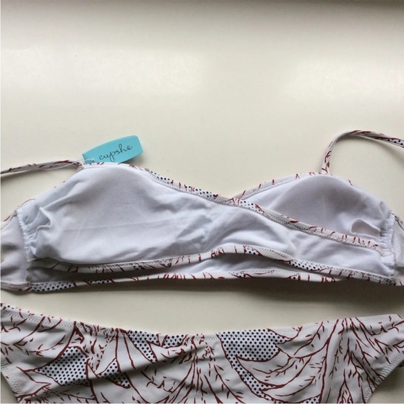 NWT CUPSHE Cheeky Gal Twist Bralette Bikini Set White Black Rust Print Size L - Picture 2 of 10